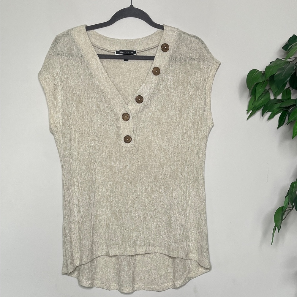 Melanie Lyne Cream Button-Accent Blouse